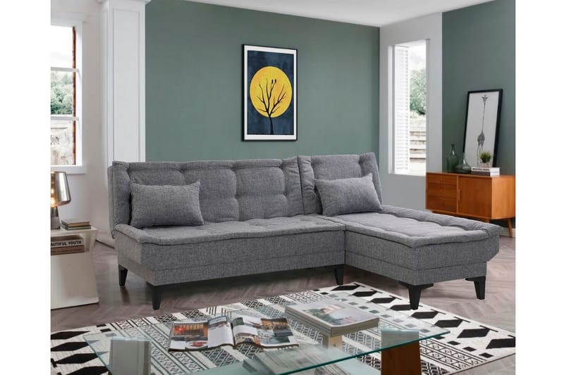 Hunterville Høyre L-formet 4-seters Sovesofa med Langsgående Sovefunksjon 107x225 cm i Stoff - Grå - Møbler - Sofaer - Sovesofaer - Sovesofa divan