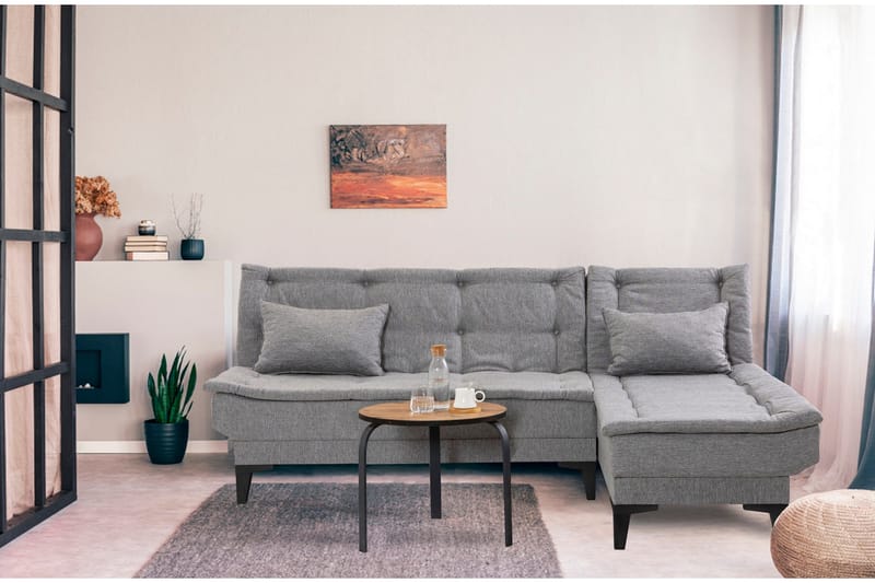 Hunterville Høyre L-formet Sovesofa 107x225 cm i Stoff - Grå - Møbler - Sofaer - Sovesofaer - Sovesofa divan