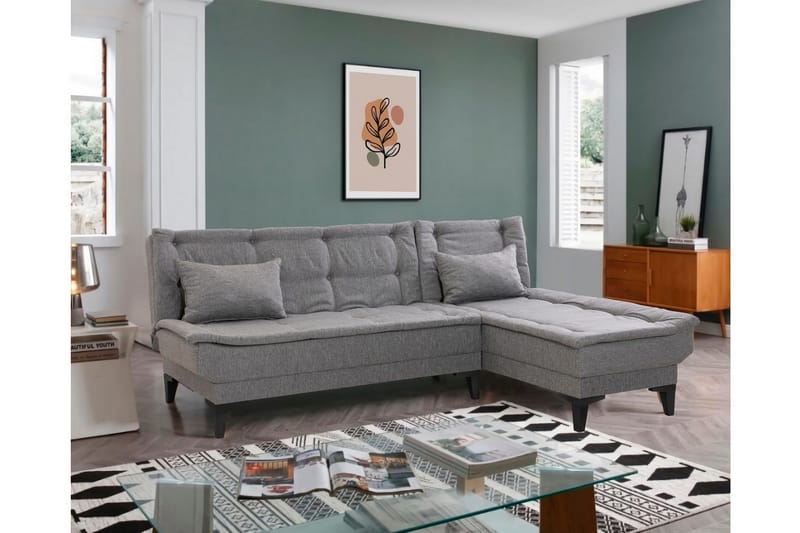 Hunterville Høyre L-formet Sovesofa 107x225 cm i Stoff - Grå - Møbler - Sofaer - Sovesofaer - Sovesofa divan