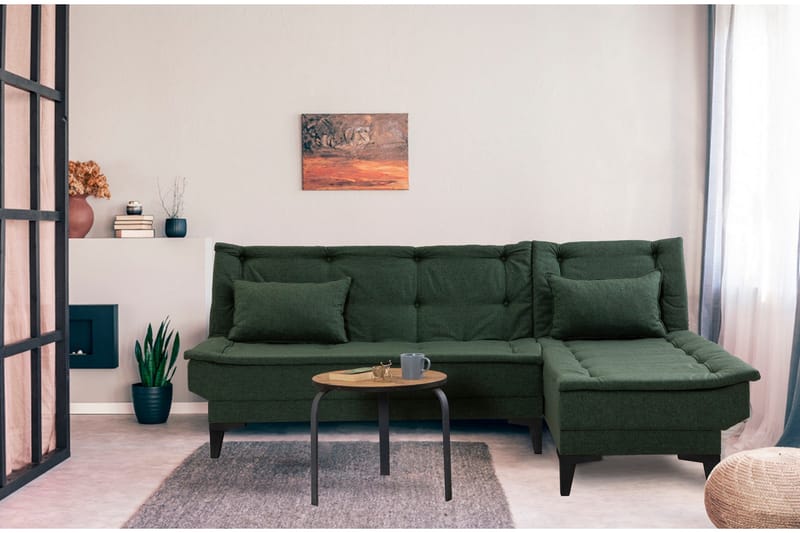 Hunterville Høyre L-formet Sovesofa 107x225 cm i Stoff - Grønn - Møbler - Sofaer - Sovesofaer - Sovesofa divan