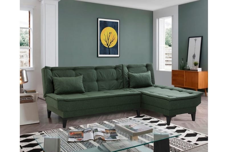 Hunterville Høyre L-formet Sovesofa 107x225 cm i Stoff - Grønn - Møbler - Sofaer - Sovesofaer - Sovesofa divan
