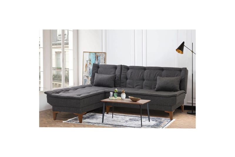 Hunterville Venstre L-formet Sovesofa 107x225 cm i Stoff - Antrasitt - Møbler - Sofaer - Sovesofaer - Sovesofa divan