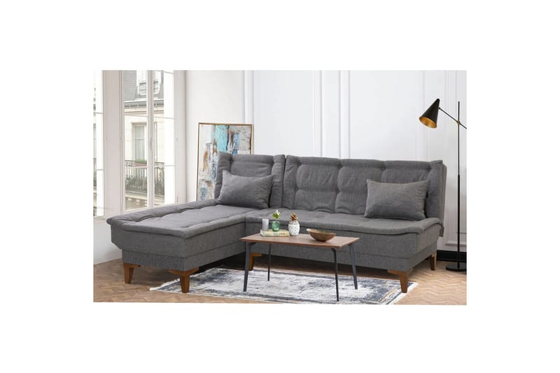 Hunterville Venstre L-formet Sovesofa 107x225 cm i Stoff - Grå - Møbler - Sofaer - Sovesofaer - Sovesofa divan