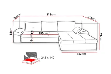 Julissa divansovesofa 313x215x82 cm - Møbler - Sofaer - Sovesofaer - Sovesofa divan