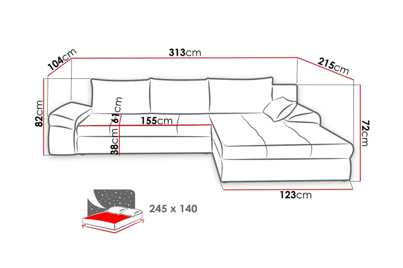 Julissa divansovesofa 313x215x82 cm - Møbler - Sofaer - Sovesofaer - Sovesofa divan