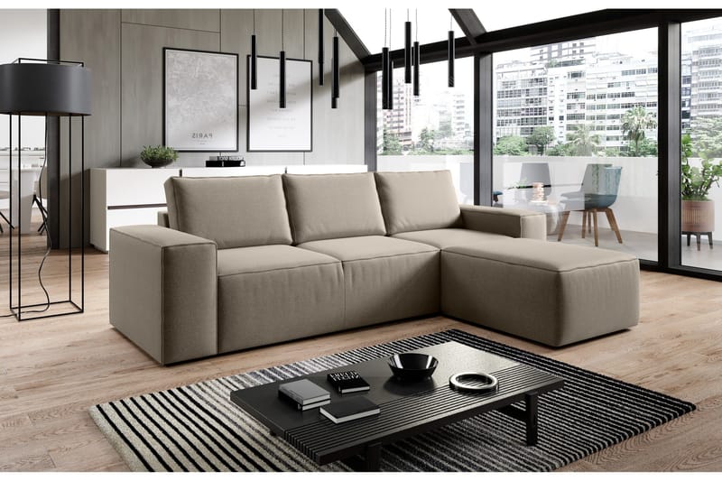 Kamli Sovesofa m. Divan med Oppbevaring - Beige - Møbler - Sofaer - Sovesofaer - Sovesofa divan