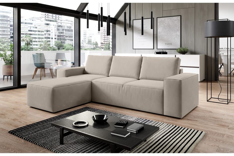 Kamli Sovesofa m. Divan med Oppbevaring - Beige - Møbler - Sofaer - Sovesofaer - Sovesofa divan