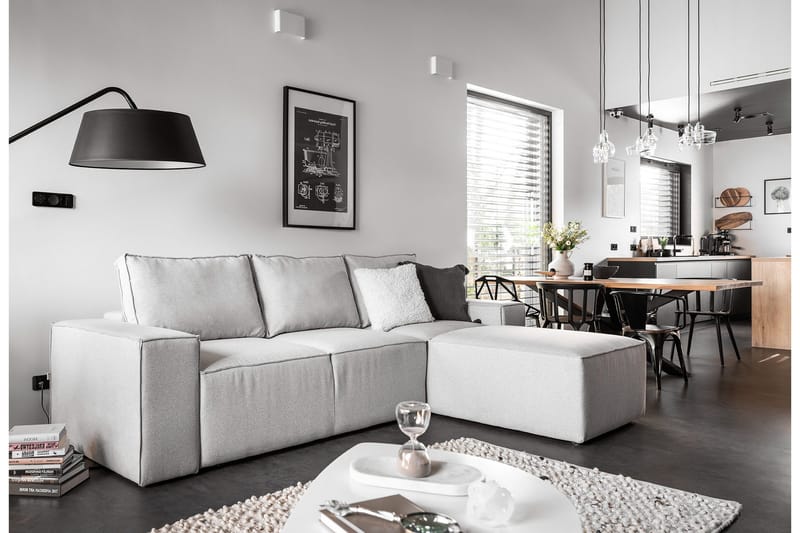 Kamli Sovesofa m. Divan med Oppbevaring, Lysegrå