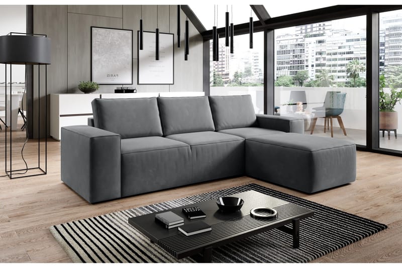 Kamli Sovesofa m. Divan med Oppbevaring, Mørkegrå