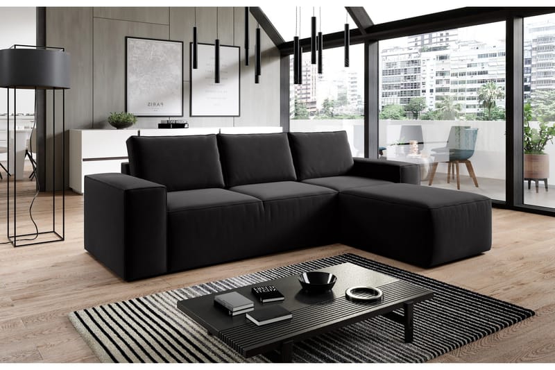 Kamli Sovesofa m. Divan med Oppbevaring, Svart
