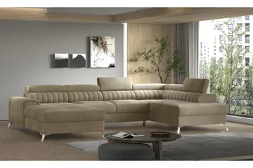Kamran Sovesofa m. Divan og Sjeselong med Oppbevaring - Beige - Møbler - Sofaer - Sovesofaer - Sovesofa divan