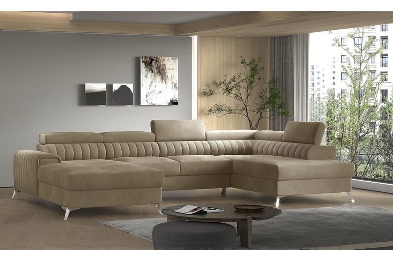 Kamran Sovesofa m. Divan og Sjeselong med Oppbevaring - Beige - Møbler - Sofaer - Sovesofaer - Sovesofa divan