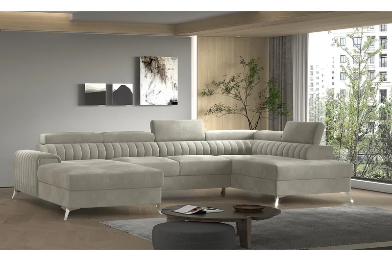 Kamran Sovesofa m. Divan og Sjeselong med Oppbevaring, Beige