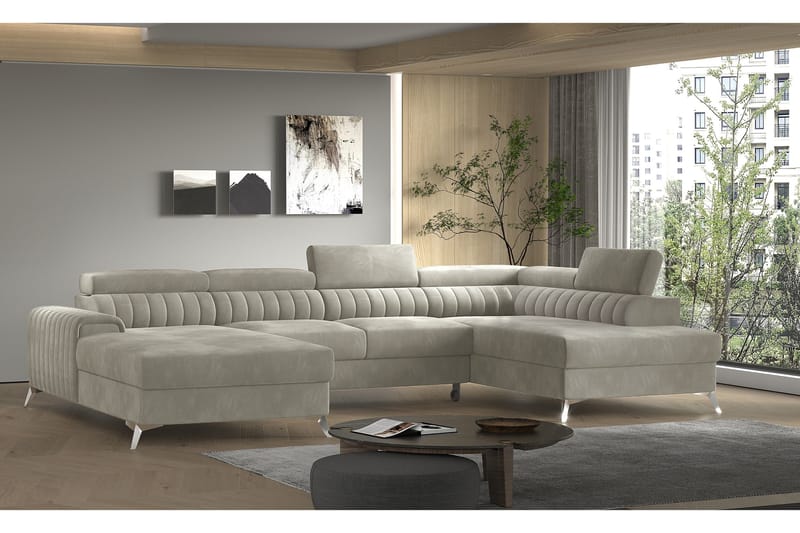 Kamran Sovesofa m. Divan og Sjeselong med Oppbevaring, Beige