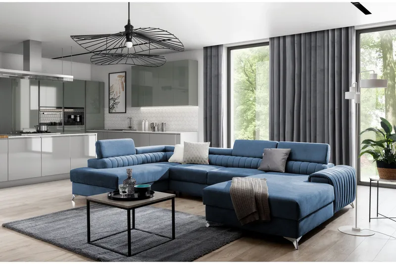 Kamran Sovesofa m. Divan og Sjeselong med Oppbevaring - Blå - Møbler - Sofaer - Sovesofaer - Sovesofa divan