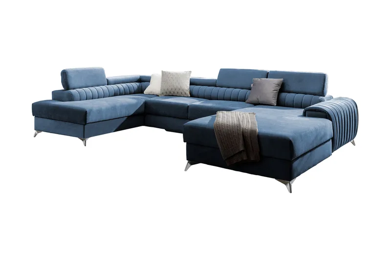 Kamran Sovesofa m. Divan og Sjeselong med Oppbevaring, Blå