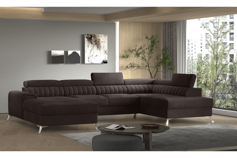 Kamran Sovesofa m. Divan og Sjeselong med Oppbevaring, Brun