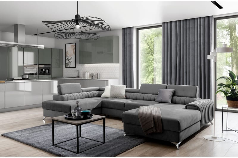 Kamran Sovesofa m. Divan og Sjeselong med Oppbevaring - Grå - Møbler - Sofaer - Sovesofaer - Sovesofa divan