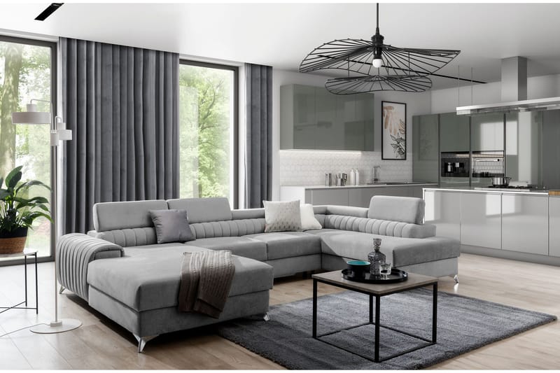 Kamran Sovesofa m. Divan og Sjeselong med Oppbevaring - Grå - Møbler - Sofaer - Sovesofaer - Sovesofa divan