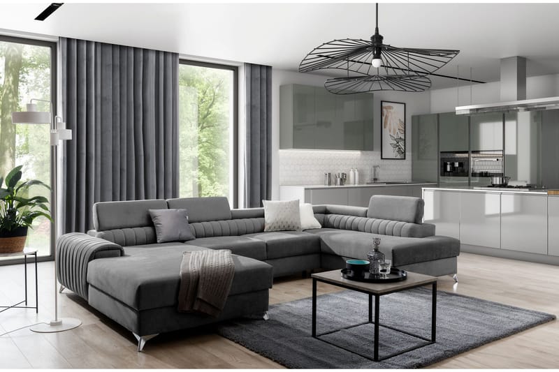 Kamran Sovesofa m. Divan og Sjeselong med Oppbevaring - Grå - Møbler - Sofaer - Sovesofaer - Sovesofa divan