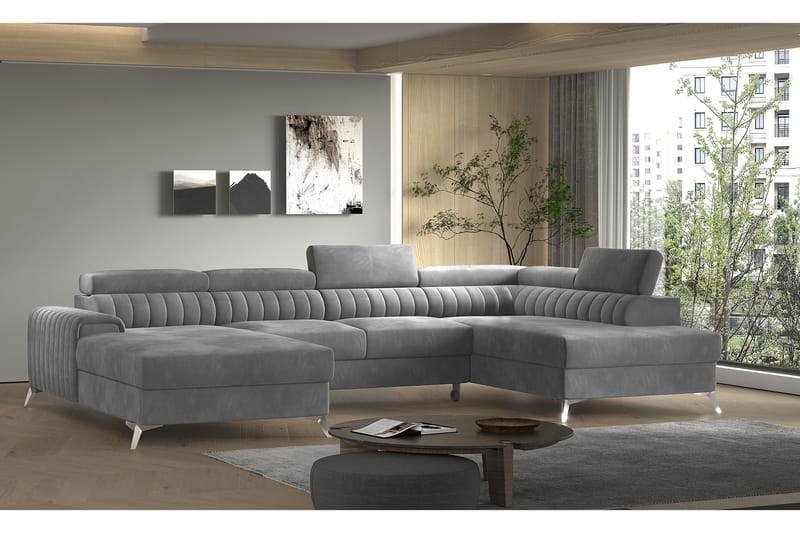 Kamran Sovesofa m. Divan og Sjeselong med Oppbevaring, Grå