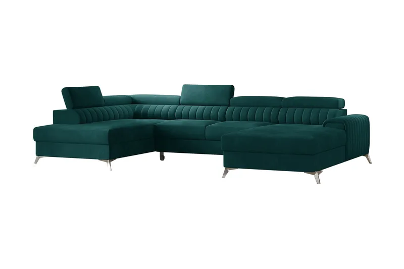 Kamran Sovesofa m. Divan og Sjeselong med Oppbevaring, Grønn