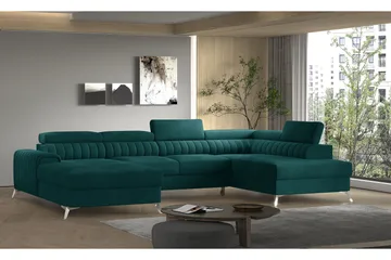 Kamran Sovesofa m. Divan og Sjeselong med Oppbevaring - Grønn - Møbler - Sofaer - Sovesofaer - Sovesofa divan