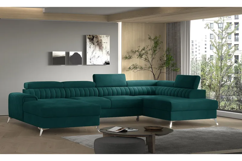 Kamran Sovesofa m. Divan og Sjeselong med Oppbevaring - Grønn - Møbler - Sofaer - Sovesofaer - Sovesofa divan