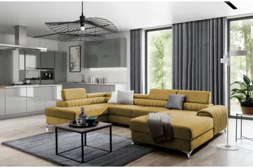 Kamran Sovesofa m. Divan og Sjeselong med Oppbevaring - Gul - Møbler - Sofaer - Sovesofaer - Sovesofa divan