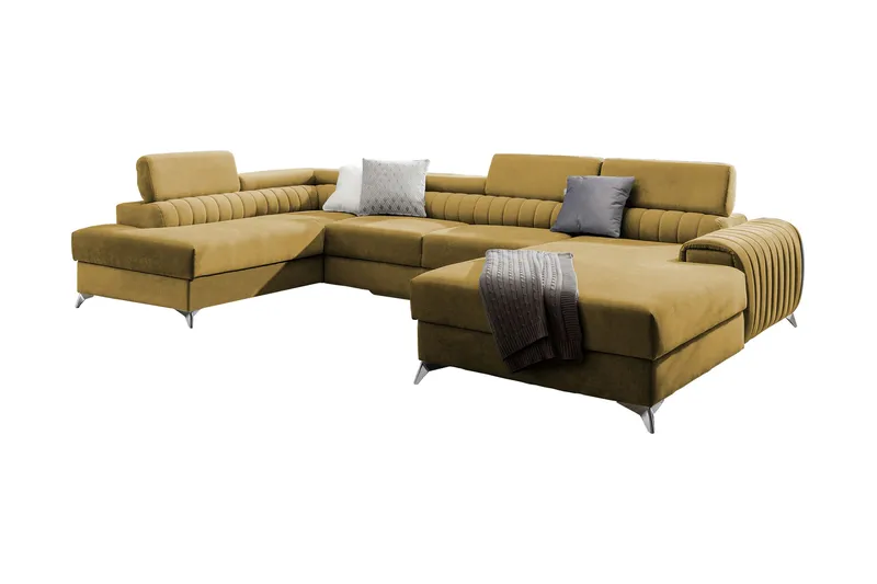 Kamran Sovesofa m. Divan og Sjeselong med Oppbevaring - Gul - Møbler - Sofaer - Sovesofaer - Sovesofa divan