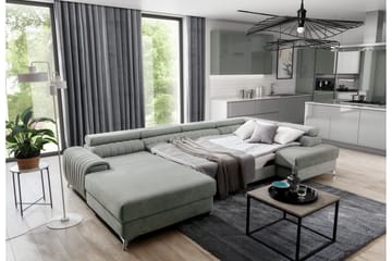 Kamran Sovesofa m. Divan og Sjeselong med Oppbevaring - Lyseblå - Møbler - Sofaer - Sovesofaer - Sovesofa divan