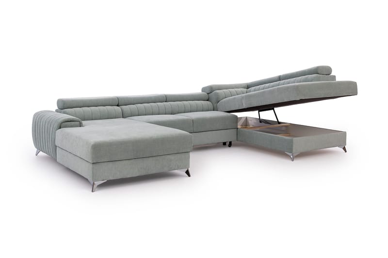 Kamran Sovesofa m. Divan og Sjeselong med Oppbevaring - Lysegrønn - Møbler - Sofaer - Sovesofaer - Sovesofa divan