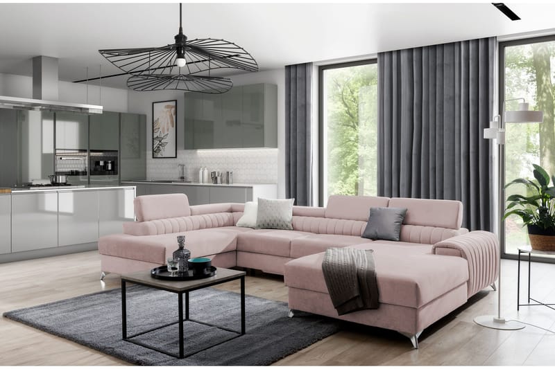 Kamran Sovesofa m. Divan og Sjeselong med Oppbevaring - Lyserosa - Møbler - Sofaer - Sovesofaer - Sovesofa divan