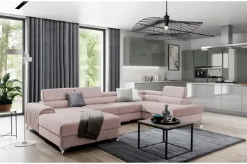 Kamran Sovesofa m. Divan og Sjeselong med Oppbevaring - Lyserosa - Møbler - Sofaer - Sovesofaer - Sovesofa divan