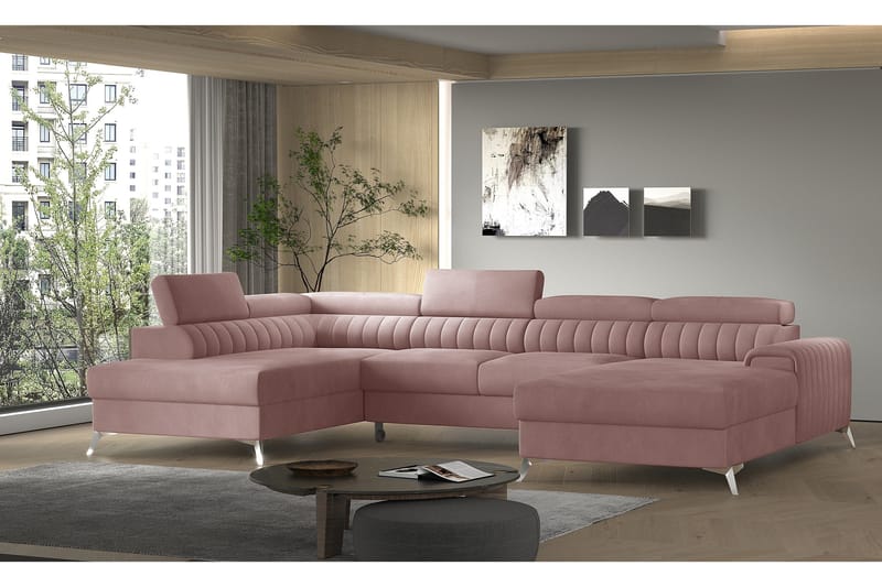 Kamran Sovesofa m. Divan og Sjeselong med Oppbevaring - Rosa - Møbler - Sofaer - Sovesofaer - Sovesofa divan
