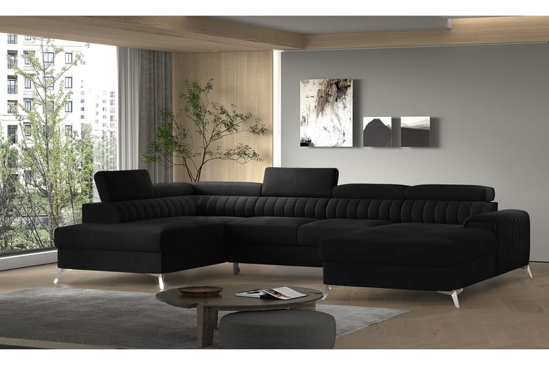 Kamran Sovesofa m. Divan og Sjeselong med Oppbevaring - Svart - Møbler - Sofaer - Sovesofaer - Sovesofa divan