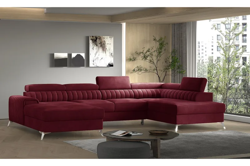 Kamran Sovesofa m. Divan og Sjeselong med Oppbevaring - Vinrød - Møbler - Sofaer - Sovesofaer - Sovesofa divan