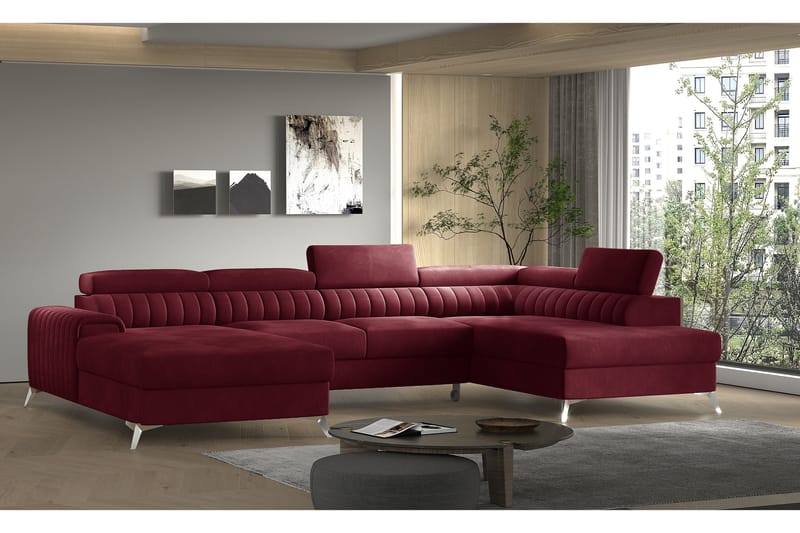 Kamran Sovesofa m. Divan og Sjeselong med Oppbevaring - Vinrød - Møbler - Sofaer - Sovesofaer - Sovesofa divan