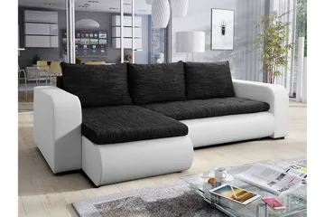 Lecanto 3-seter Universal Hjørnesovesofa 130x204 cm med Oppbevaring i Stoff - Sort - Møbler - Sofaer - Sovesofaer - Sovesofa divan