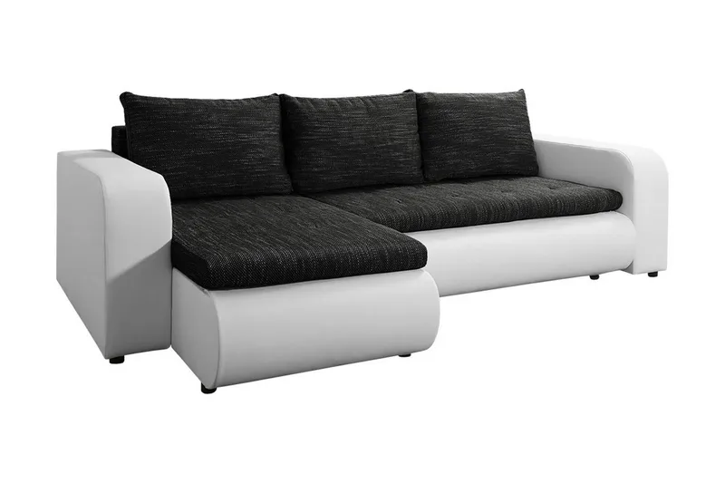 Lecanto 3-seter Universal Hjørnesovesofa 130x204 cm med Oppbevaring i Stoff - Sort - Møbler - Sofaer - Sovesofaer - Sovesofa divan