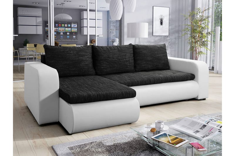 Lecanto 3-seter Universal Hjørnesovesofa 130x204 cm med Oppbevaring i Stoff - Svart - Møbler - Sofaer - Sovesofaer - Sovesofa divan