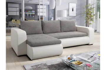 Lecanto 3-seters Sovesofa med Divan - Kunstlær/Grå/Hvit - Møbler - Sofaer - Sovesofaer - Sovesofa divan