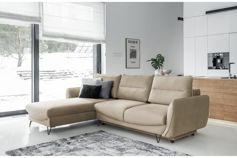 Lence Sovesofa m. Divan Oppbevaring - Beige - Møbler - Sofaer - Sovesofaer - Sovesofa divan