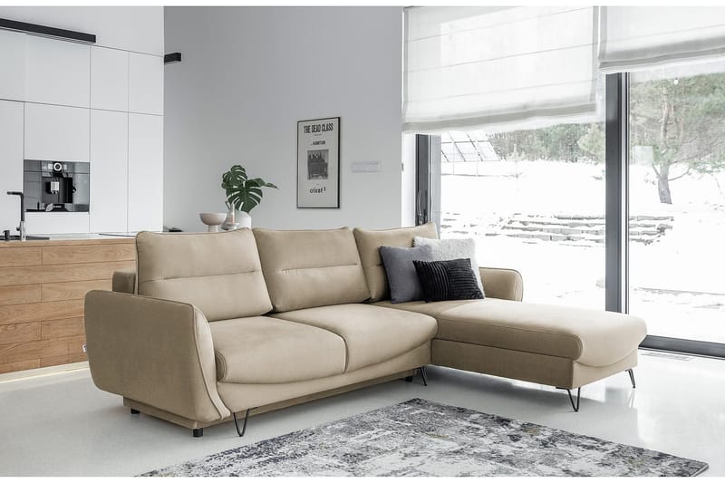 Lence Sovesofa m. Divan Oppbevaring - Beige - Møbler - Sofaer - Sovesofaer - Sovesofa divan