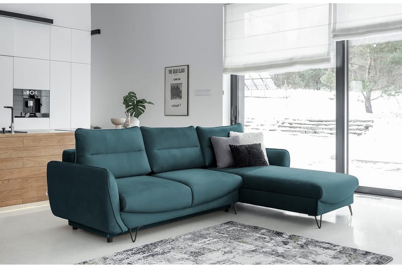 Lence Sovesofa m. Divan Oppbevaring - Blå - Møbler - Sofaer - Sovesofaer - Sovesofa divan