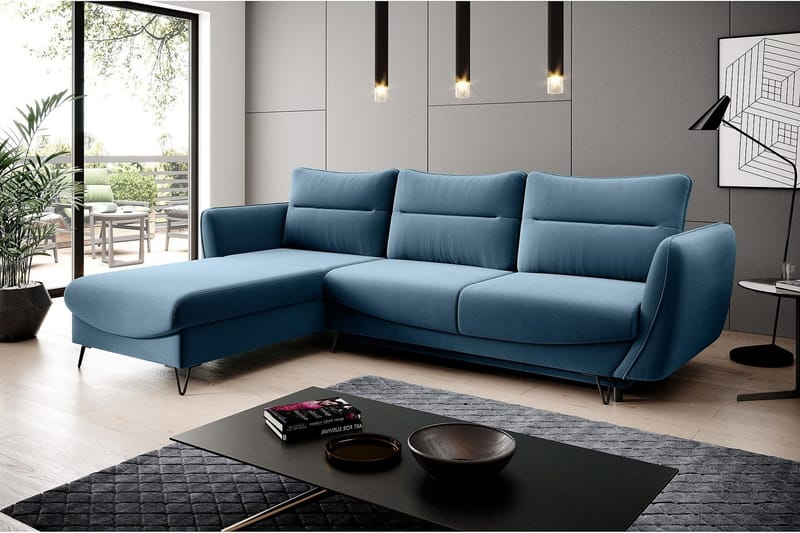 Lence Sovesofa m. Divan Oppbevaring - Blå - Møbler - Sofaer - Sovesofaer - Sovesofa divan