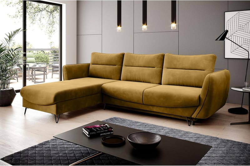 Lence Sovesofa m. Divan Oppbevaring - Gul - Møbler - Sofaer - Sovesofaer - Sovesofa divan