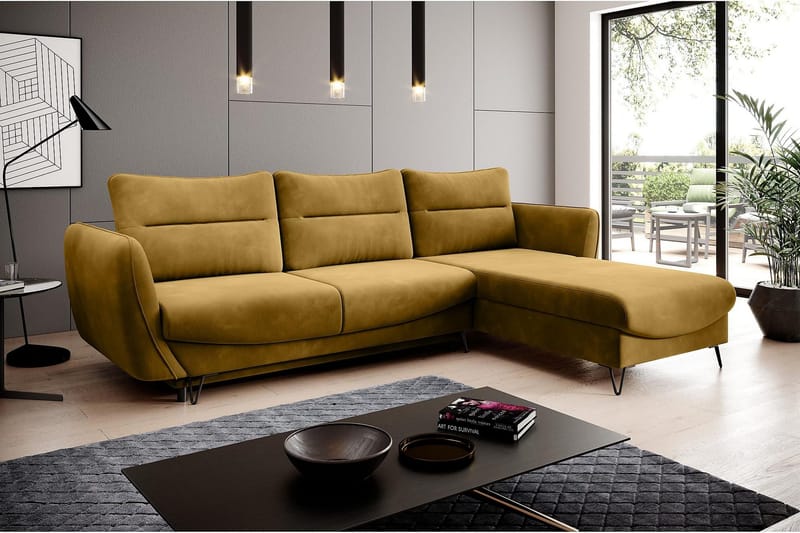 Lence Sovesofa m. Divan Oppbevaring - Gul - Møbler - Sofaer - Sovesofaer - Sovesofa divan
