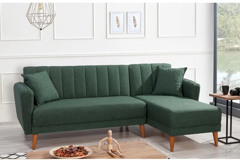 Lepinas Sovesofa med Divan Høyre - Mørkegrønn/Natur - Møbler - Sofaer - Sovesofaer - Sovesofa divan