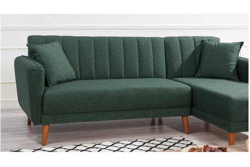 Lepinas Sovesofa med Divan Høyre - Mørkegrønn/Natur - Møbler - Sofaer - Sovesofaer - Sovesofa divan